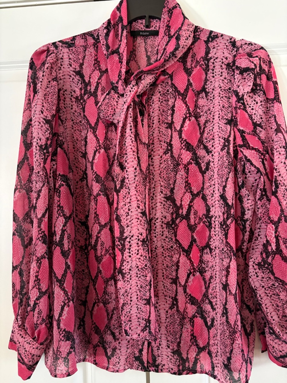 Pink Snake Print Tie-Neck Blouse